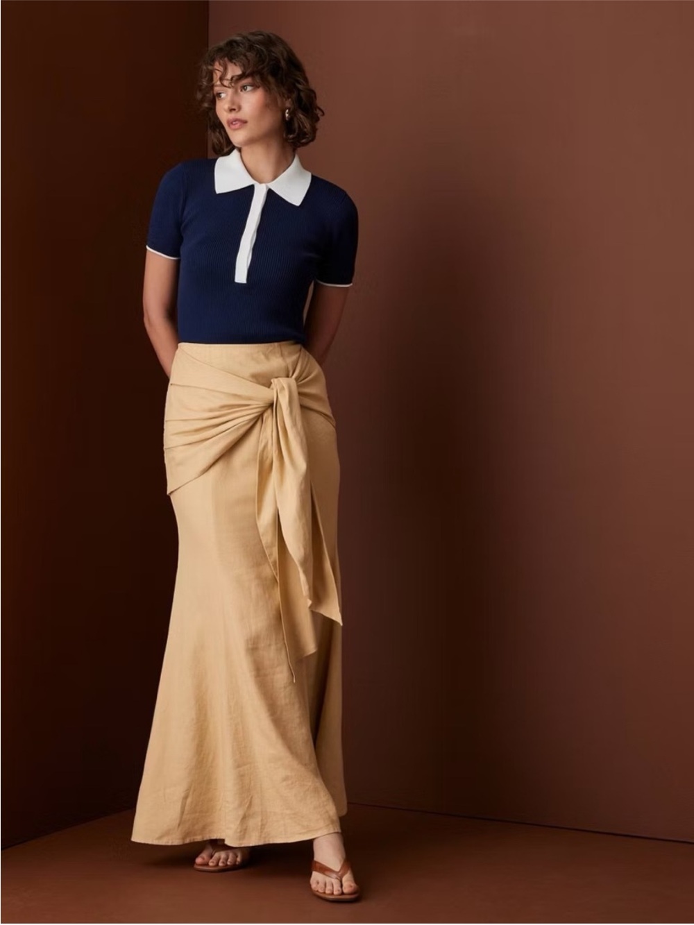 Rosie Assoulin @Target Sz 4 Small Women’s Side Tie Linen Blend Maxi Skirt Khaki
